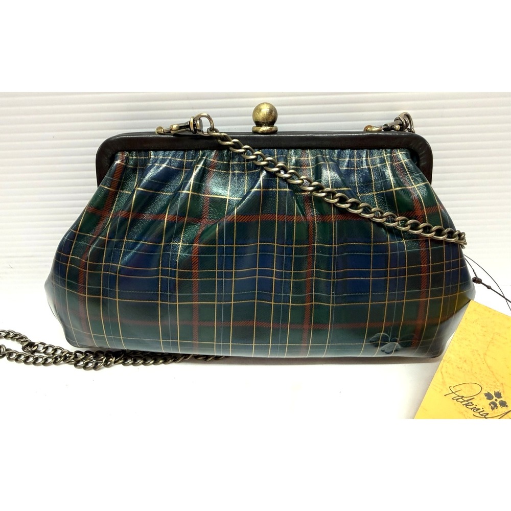 Patricia Nash Small purse Potenaz Leather Clutch Chain Strap BLUE GREEN TARTAN